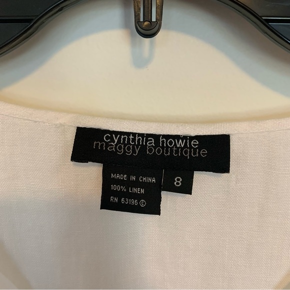 Cynthia Howie Boutique Dainty Beaded Linen White Embroidered Women's Top Sz 8 - Picture 6 of 10